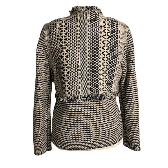 Chico's Textured Fringe Lucy Blazer/Cardigan Women's Size 12/14 Blue Cream - Picture 2 of 8